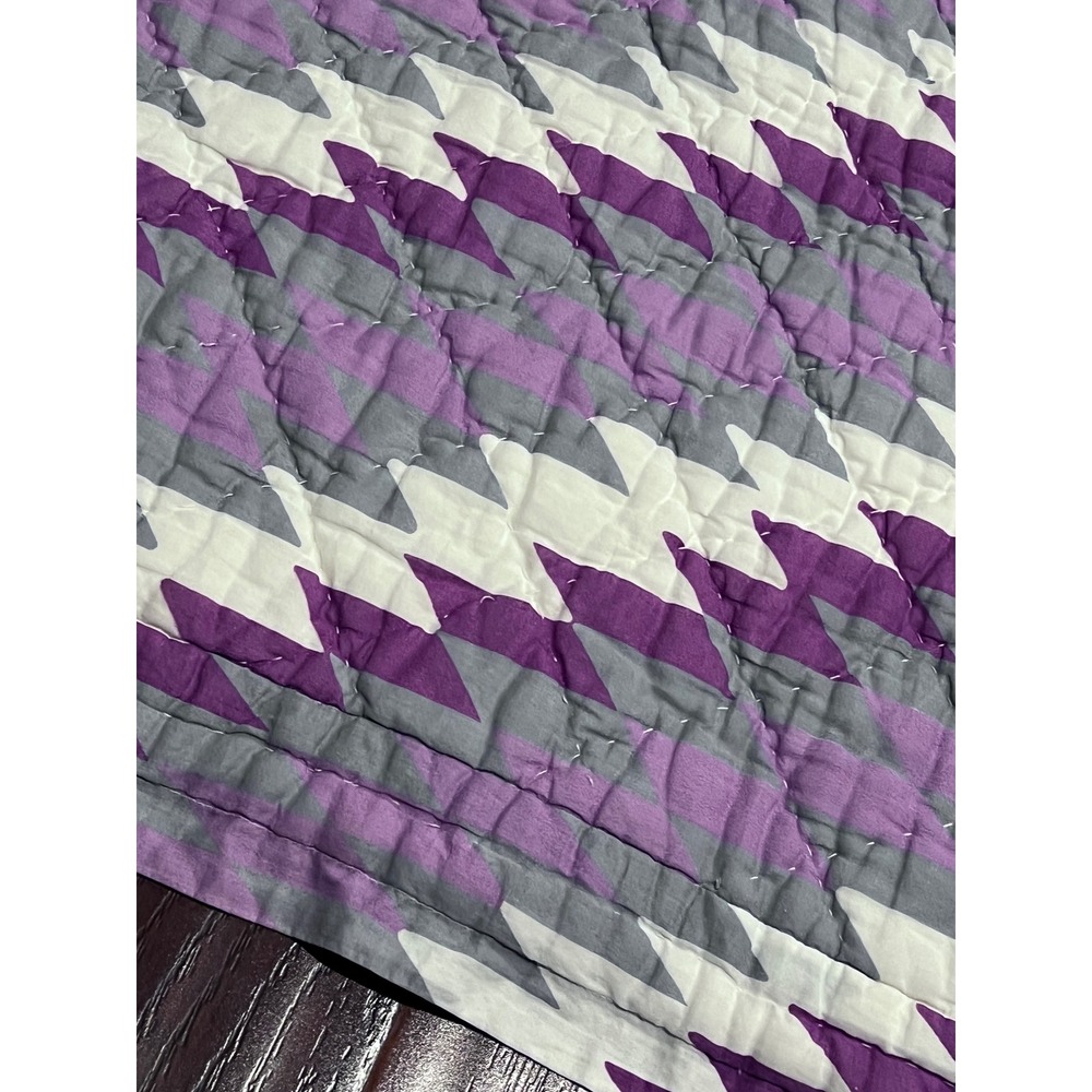 John Robshaw Luxury King Quilt Lavender Purple White Chevron Cotton Made India - Picture 12 of 15